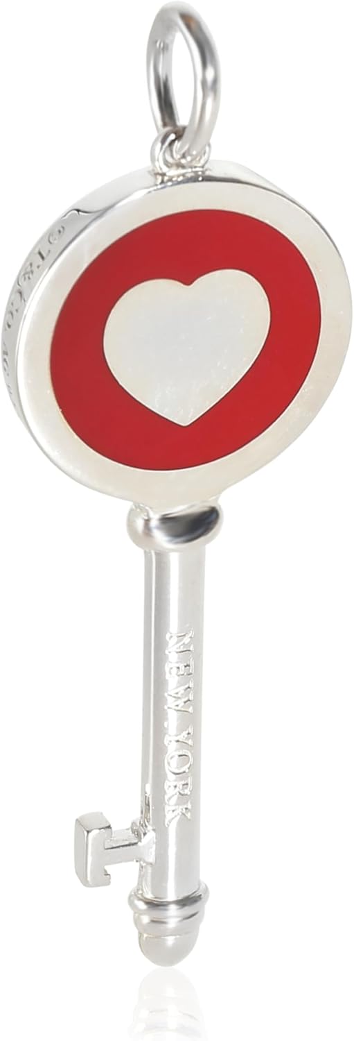 Pre-Loved Red Enamel Heart Key Pendant Necklace, Sterling Silver, 47 mm