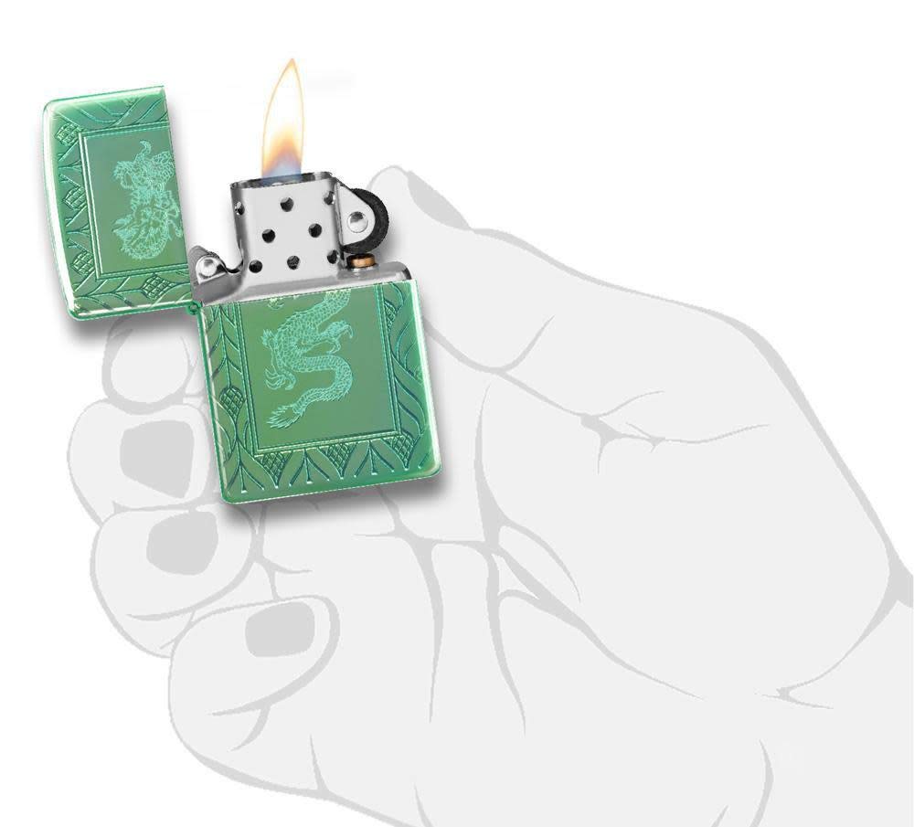 Zippo Armor High Polish Green Elegant Dragon Pocket Lighter, One Size