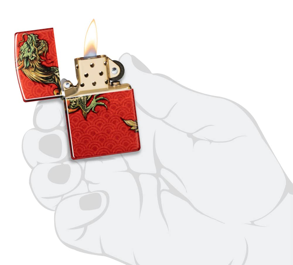 Zippo Armor High Polish Green Elegant Dragon Pocket Lighter, One Size