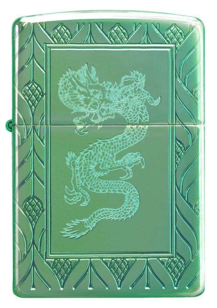 Zippo Armor High Polish Green Elegant Dragon Pocket Lighter, One Size