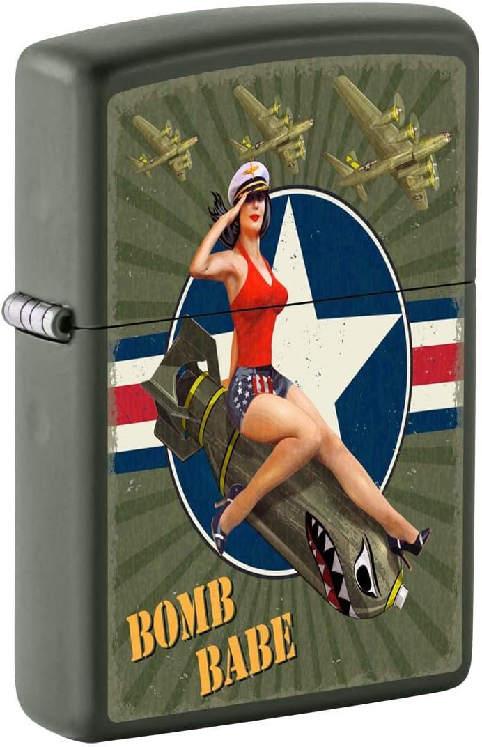 Zippo Lighter: Pin-up Girl, Bomb Babe - Green Matte 81304