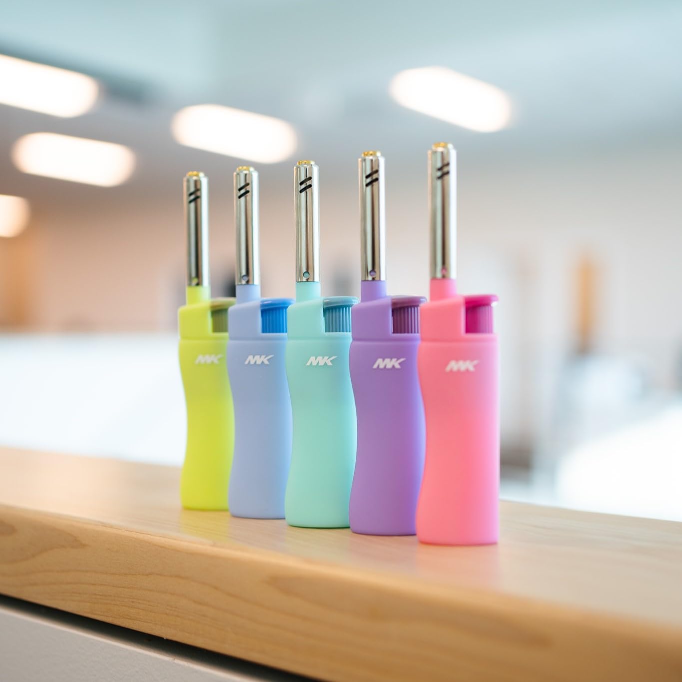 MK Candle Lighter, Butane Refillable Wind-Resistant Flame, 5-Pack for BBQ, Camping, Outdoor Use (Pastel-5pc)