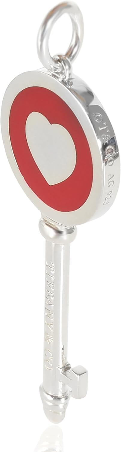 Pre-Loved Red Enamel Heart Key Pendant Necklace, Sterling Silver, 47 mm