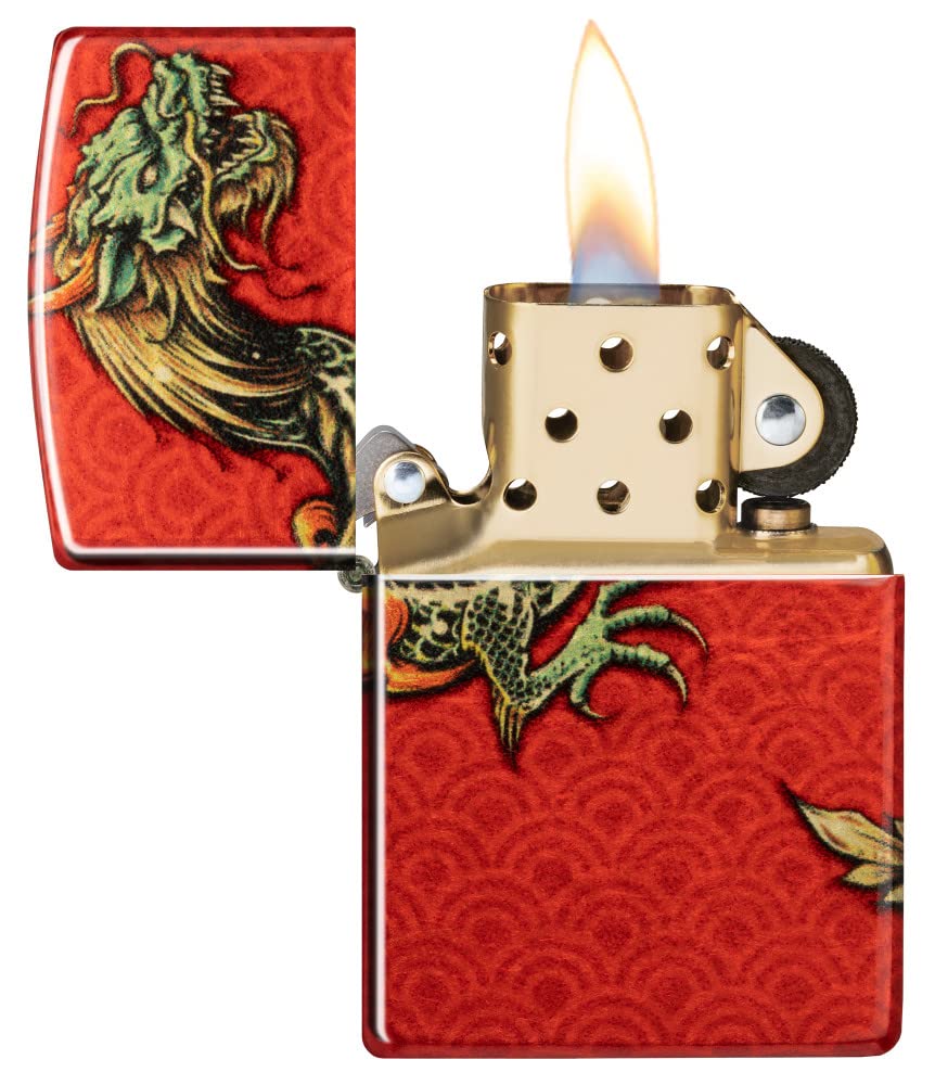 Zippo Armor High Polish Green Elegant Dragon Pocket Lighter, One Size