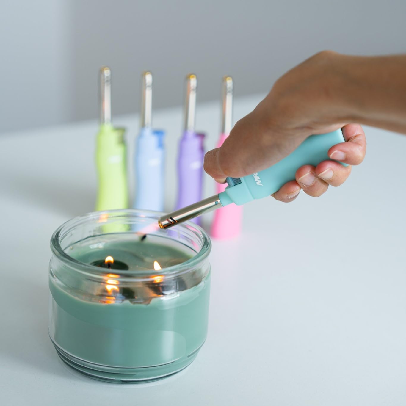MK Candle Lighter, Butane Refillable Wind-Resistant Flame, 5-Pack for BBQ, Camping, Outdoor Use (Pastel-5pc)