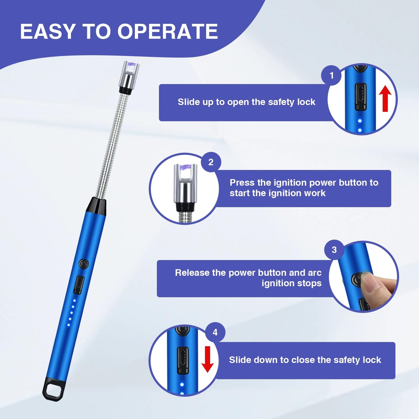 2 PCS Candle Lighter, Electric Lighter Arc Windproof Flameless with 360° Flexible Neck & LED Power Display, Lighters for Candle for BBQ, Grill, Camping, Fireplace, Stove