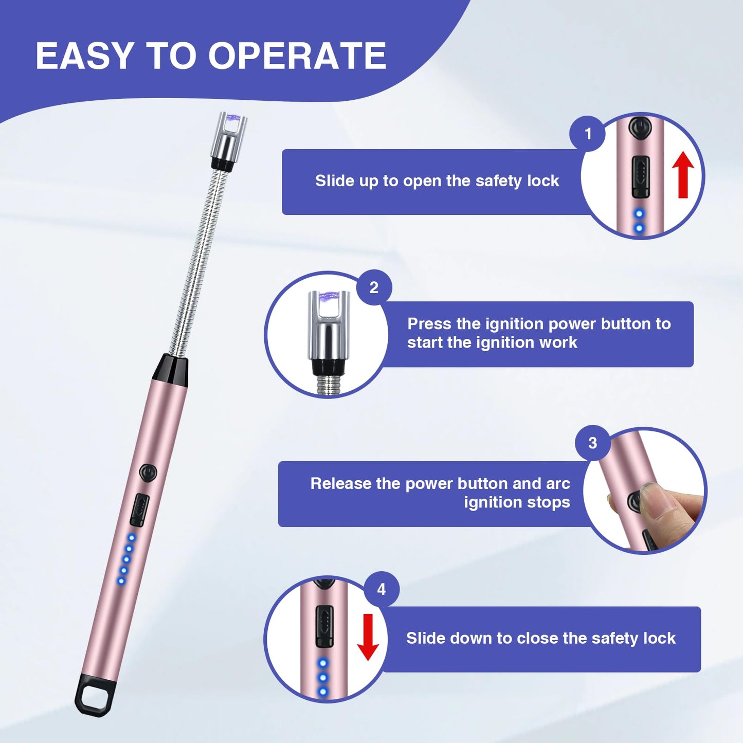 2 PCS Candle Lighter, Electric Lighter Arc Windproof Flameless with 360° Flexible Neck & LED Power Display, Lighters for Candle for BBQ, Grill, Camping, Fireplace, Stove
