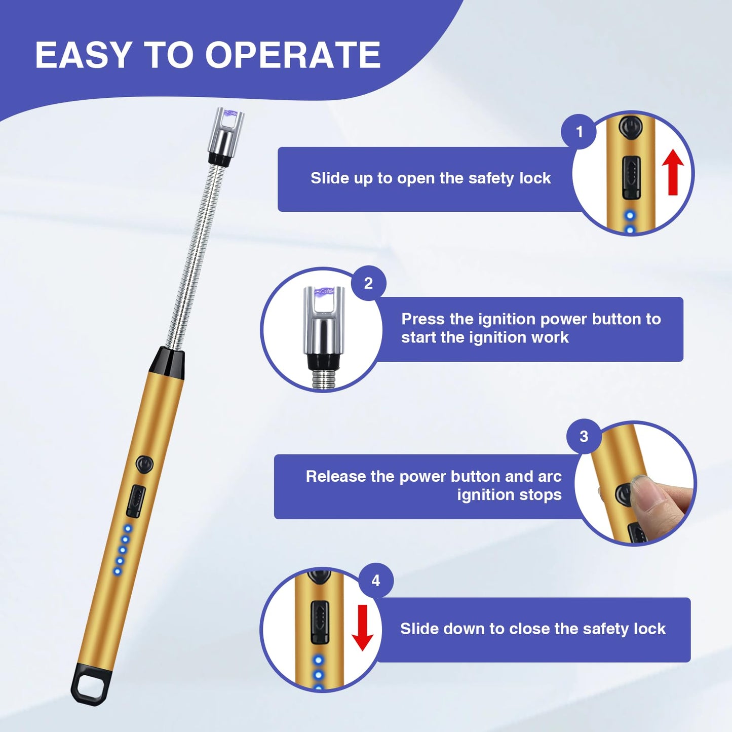 2 PCS Candle Lighter, Electric Lighter Arc Windproof Flameless with 360° Flexible Neck & LED Power Display, Lighters for Candle for BBQ, Grill, Camping, Fireplace, Stove