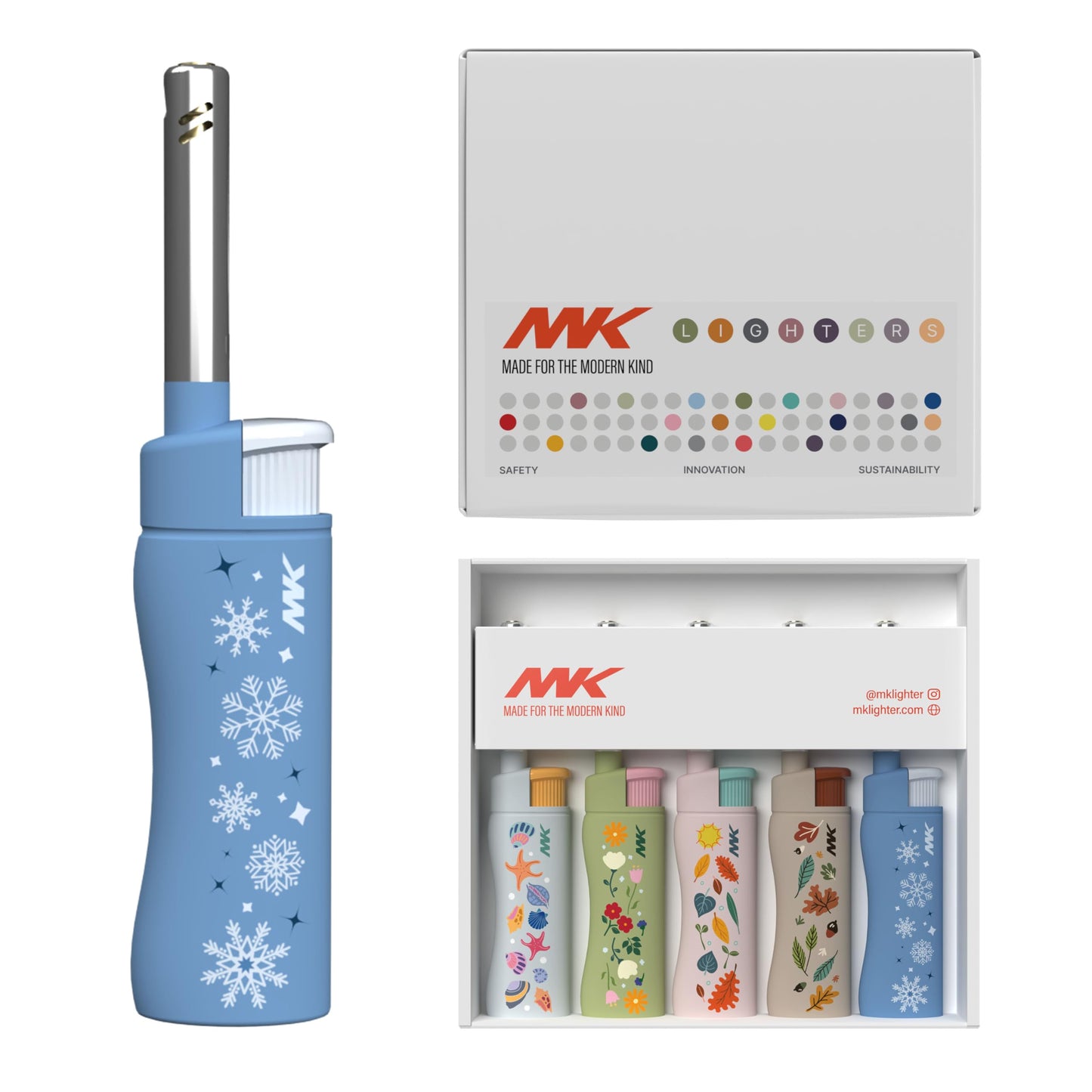 MK Candle Lighter, Butane Refillable Wind-Resistant Flame, 5-Pack for BBQ, Camping, Outdoor Use (Pastel-5pc)