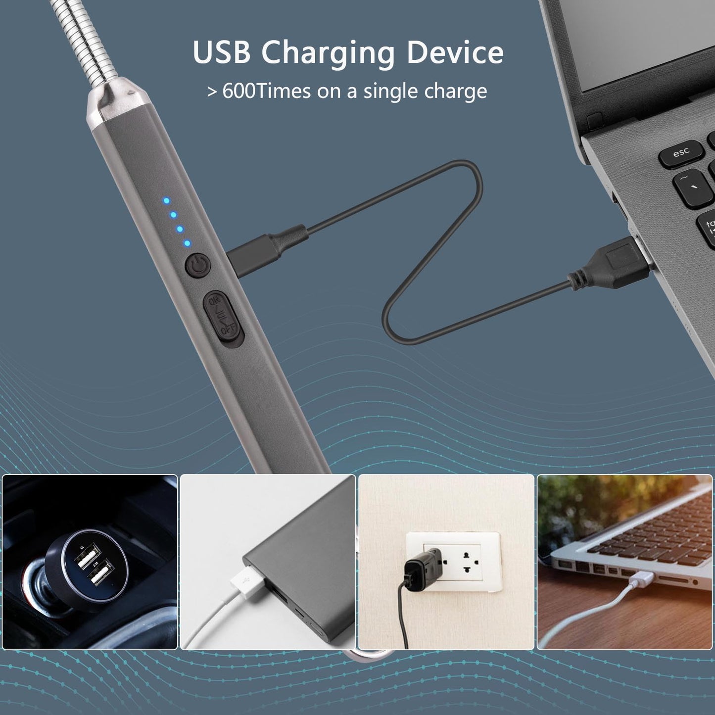 Electric Candle Lighter Birthday Father‘s Day Gifts for Mom from Daughter Son, USB Arc Rechargeable Windproof Long Lighter for Candle, Gift for Mom Women Men Wife Sister