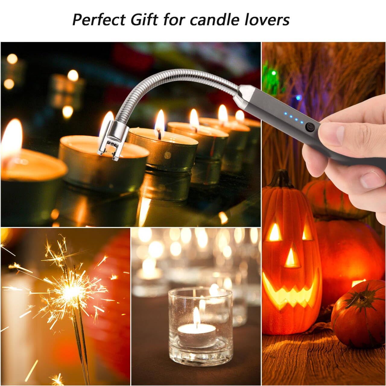 Electric Candle Lighter Birthday Father‘s Day Gifts for Mom from Daughter Son, USB Arc Rechargeable Windproof Long Lighter for Candle, Gift for Mom Women Men Wife Sister