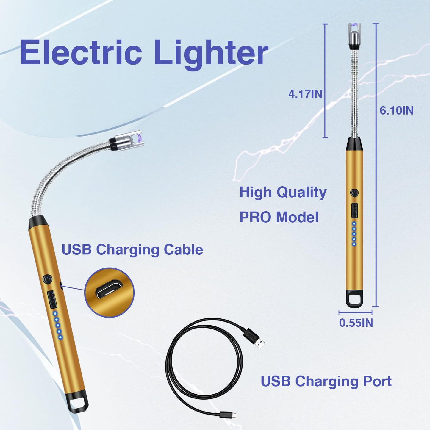 2 PCS Candle Lighter, Electric Lighter Arc Windproof Flameless with 360° Flexible Neck & LED Power Display, Lighters for Candle for BBQ, Grill, Camping, Fireplace, Stove