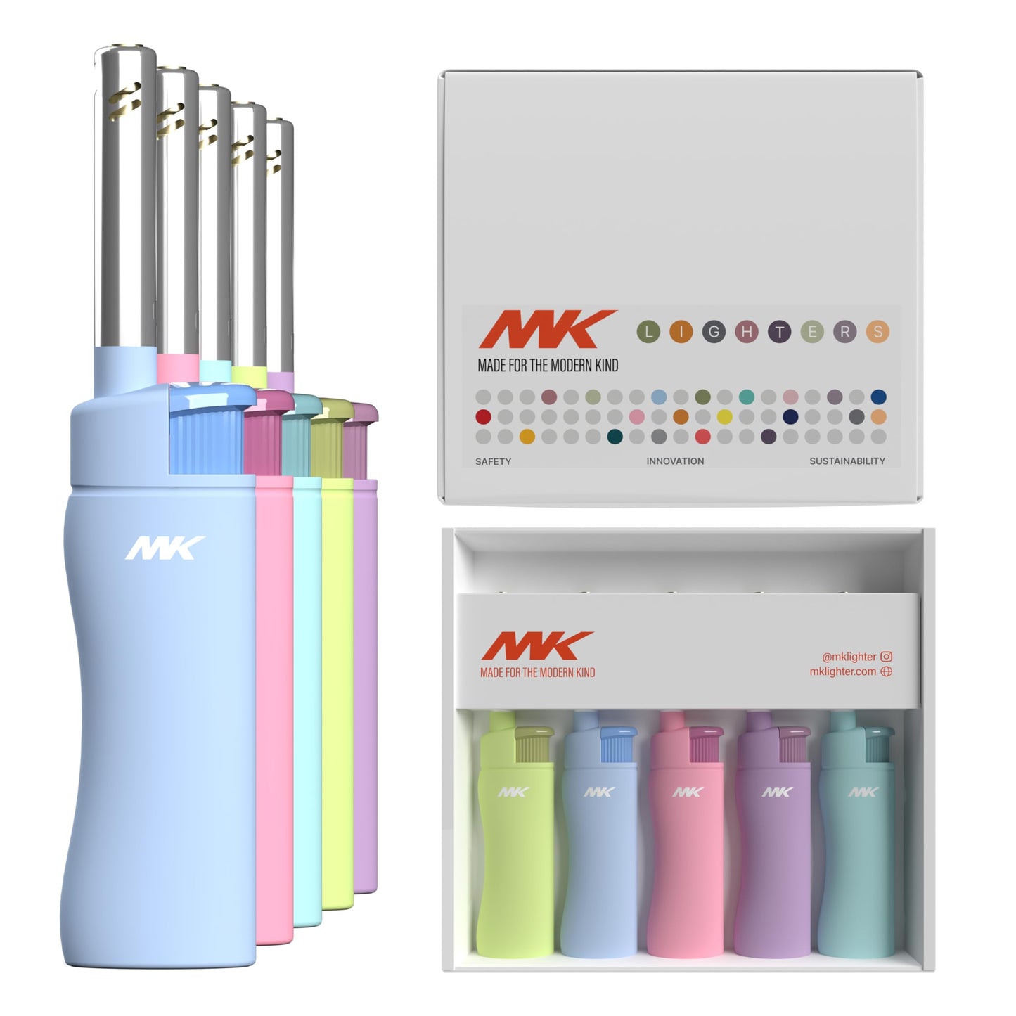 MK Candle Lighter, Butane Refillable Wind-Resistant Flame, 5-Pack for BBQ, Camping, Outdoor Use (Pastel-5pc)