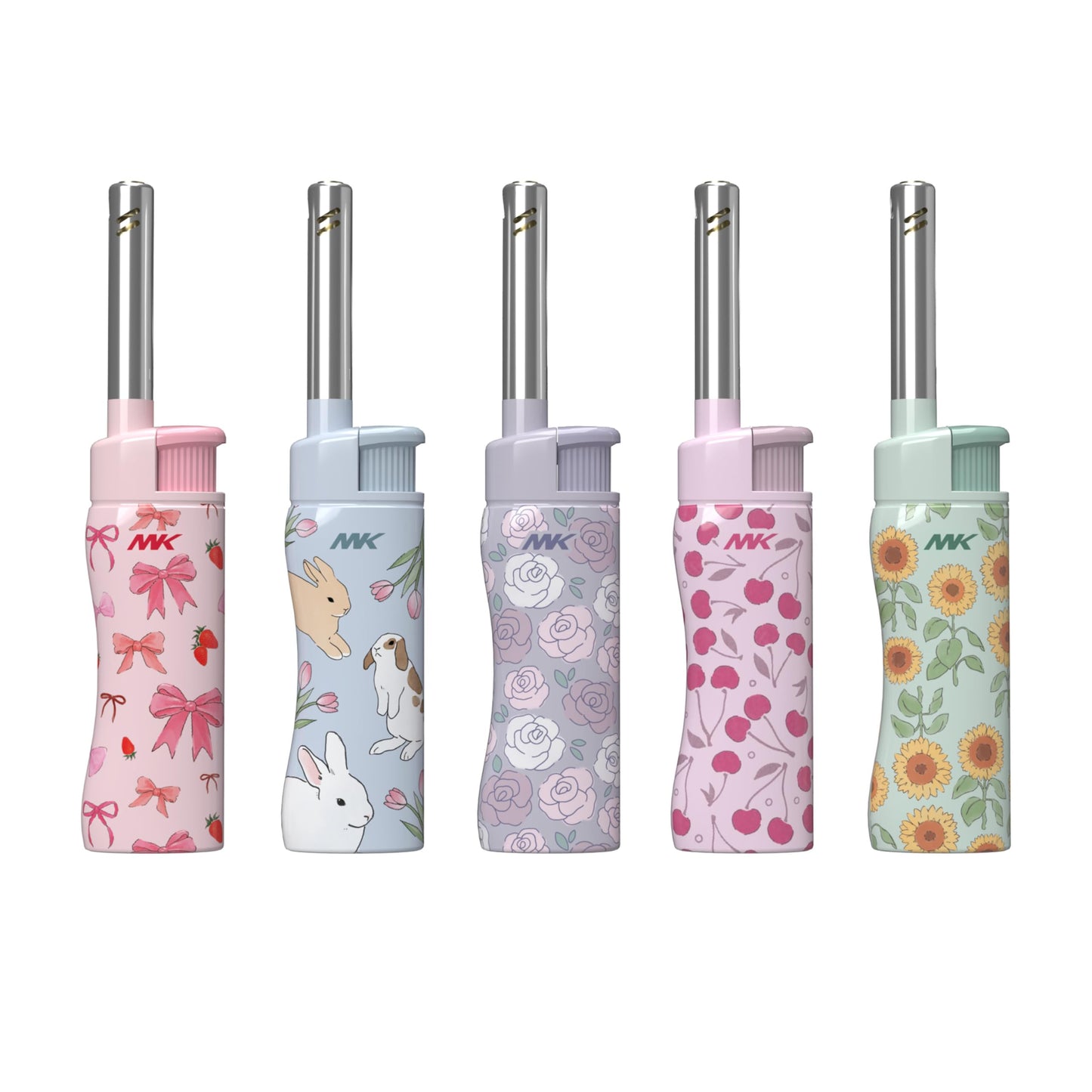 MK Candle Lighter, Butane Refillable Wind-Resistant Flame, 5-Pack for BBQ, Camping, Outdoor Use (Pastel-5pc)