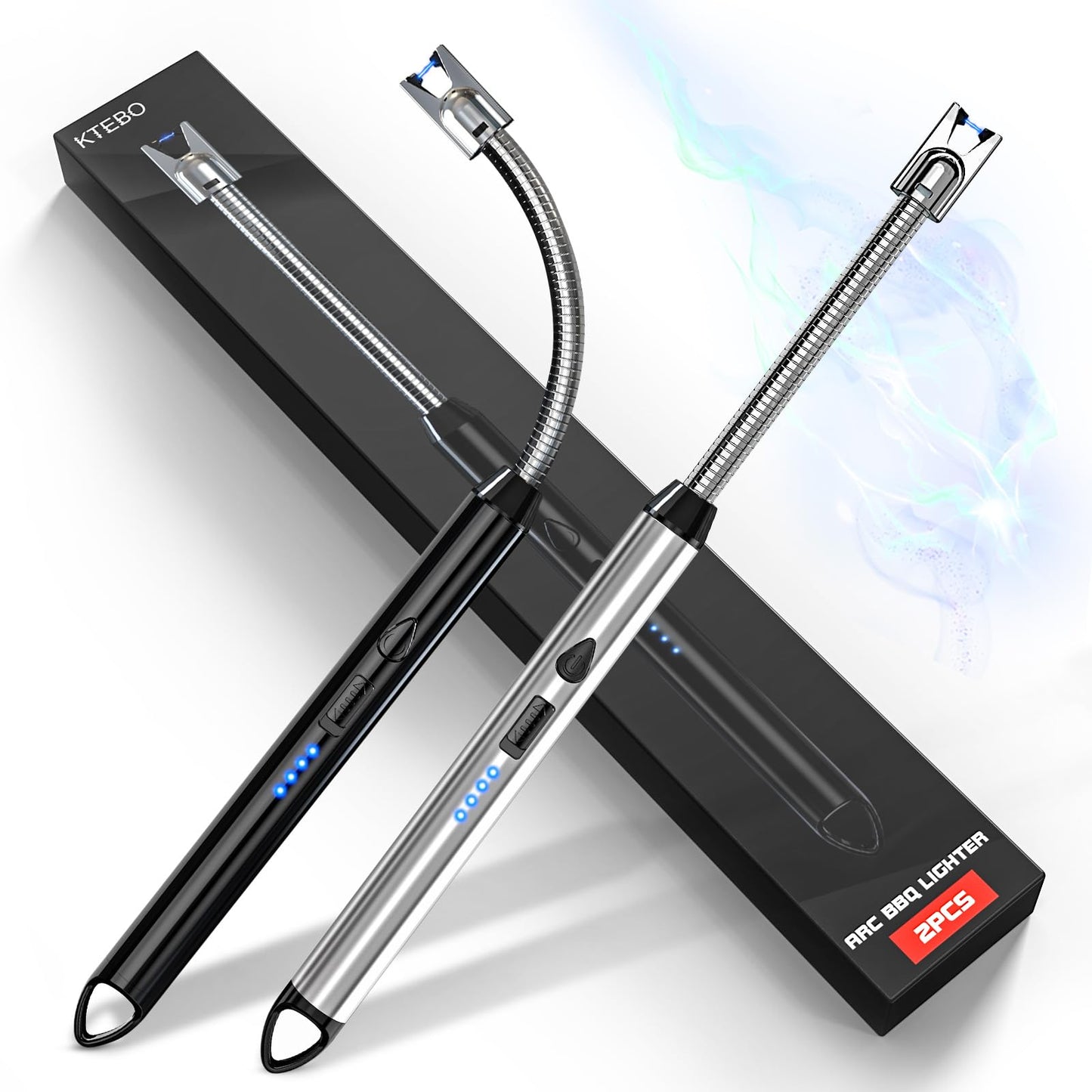 KTEBO® 2 Pack Plasma Arc Electric Lighters Rechargeable - USB Long Reach for Scented Candles, BBQ Grill &Camping - Windproof Design Lighters