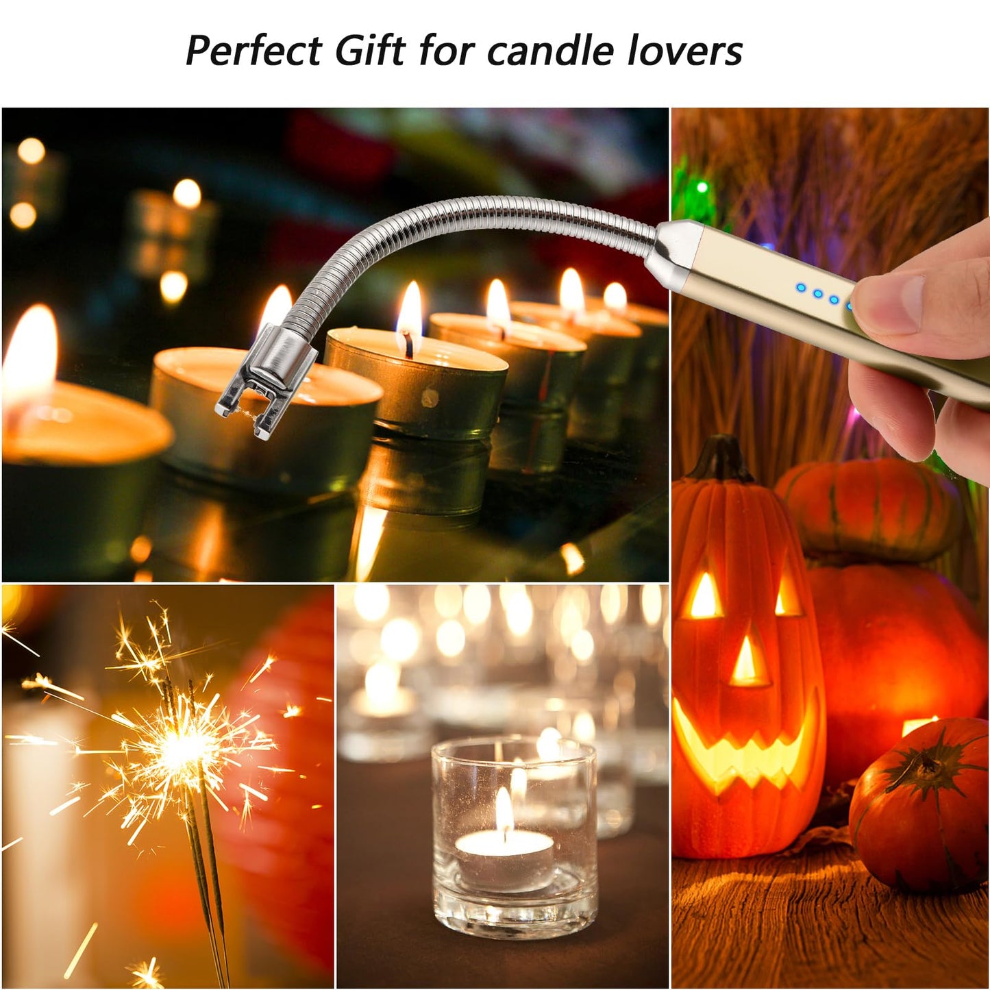 Electric Candle Lighter Birthday Father‘s Day Gifts for Mom from Daughter Son, USB Arc Rechargeable Windproof Long Lighter for Candle, Gift for Mom Women Men Wife Sister
