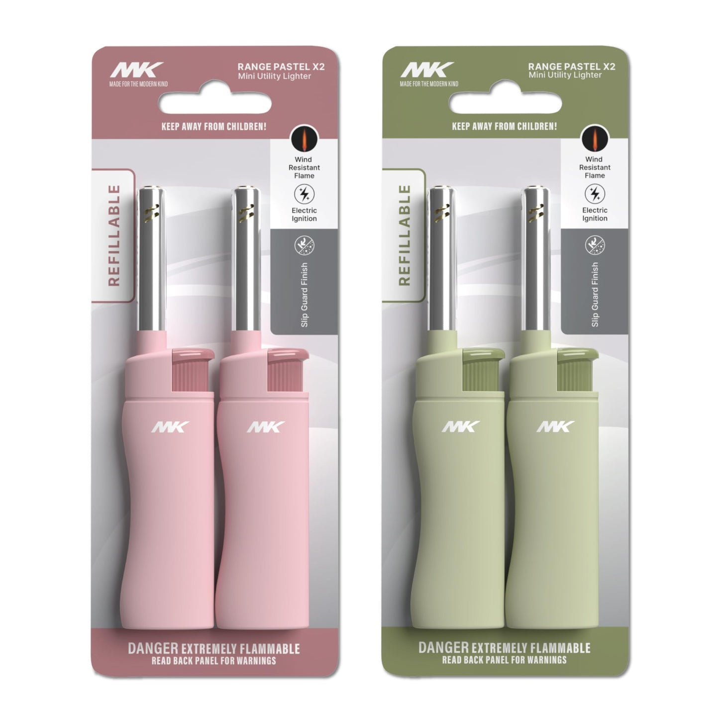 MK Candle Lighter, Butane Refillable Wind-Resistant Flame, 5-Pack for BBQ, Camping, Outdoor Use (Pastel-5pc)