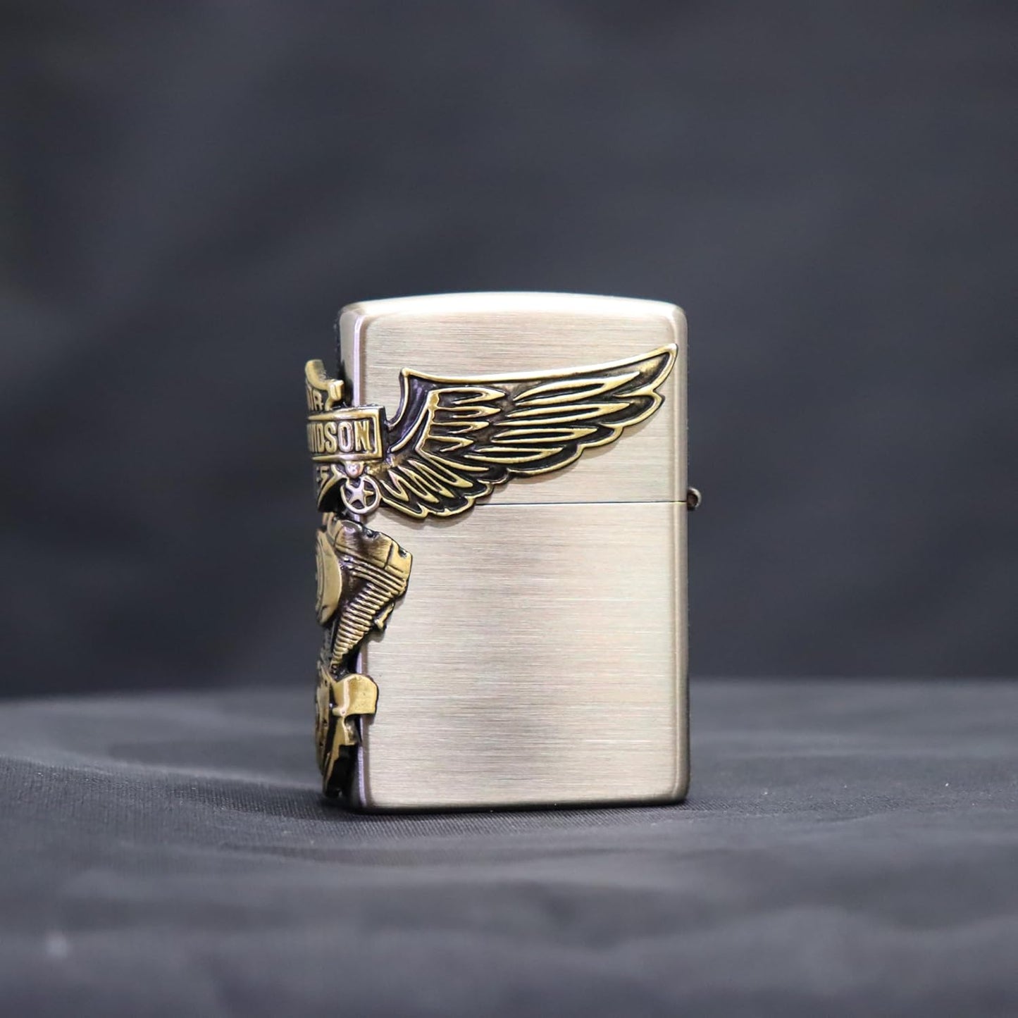 Zippo HDP-27 Harley Davidson Japanese Limited 3 Sided Continuous Processing, Old Finish Nickel x Brass Golden