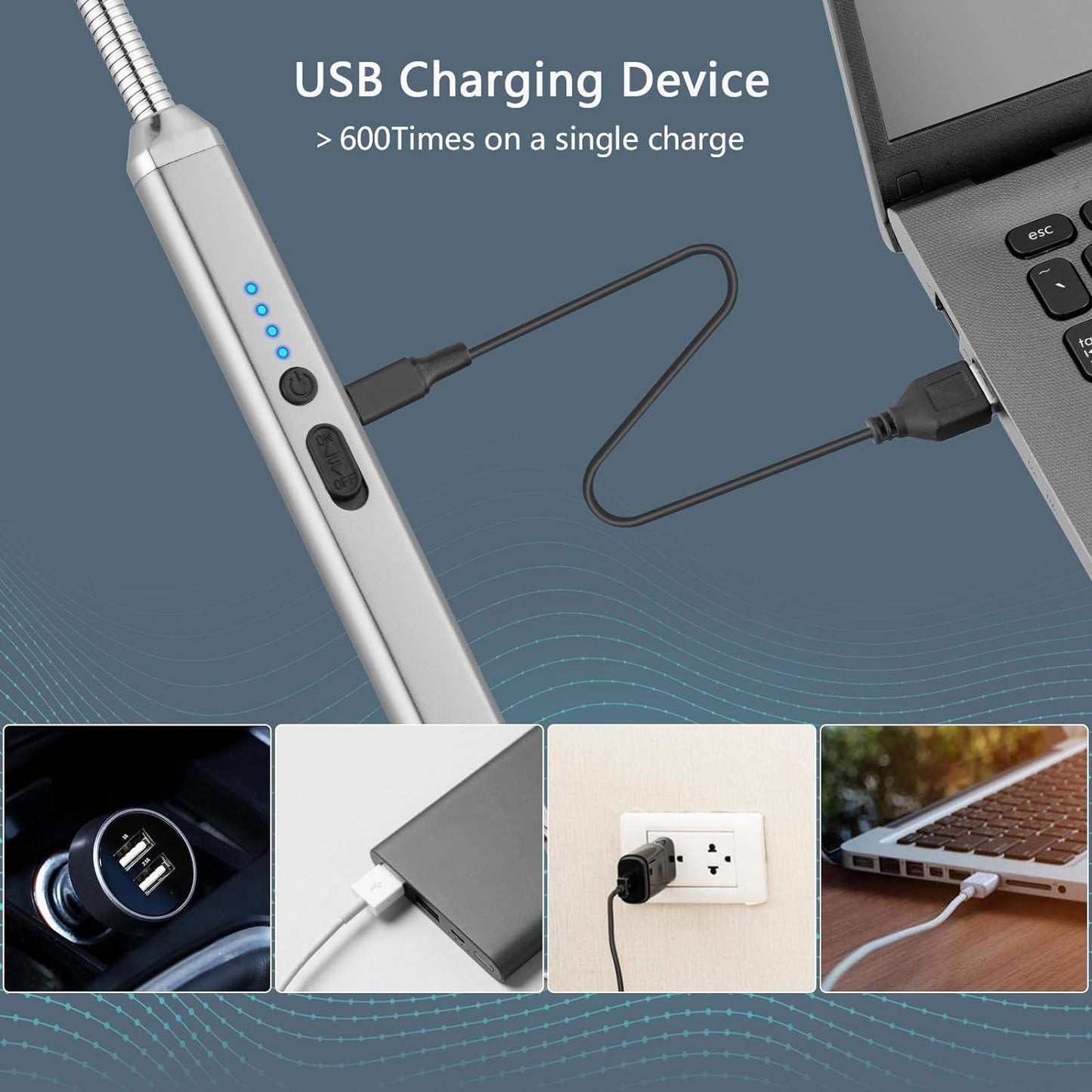 Electric Candle Lighter Birthday Father‘s Day Gifts for Mom from Daughter Son, USB Arc Rechargeable Windproof Long Lighter for Candle, Gift for Mom Women Men Wife Sister