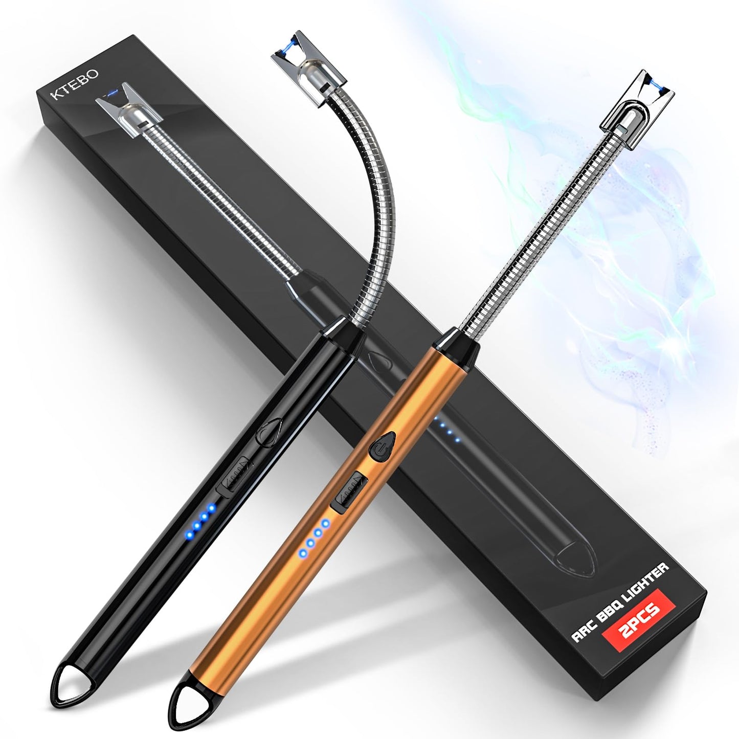 KTEBO® 2 Pack Plasma Arc Electric Lighters Rechargeable - USB Long Reach for Scented Candles, BBQ Grill &Camping - Windproof Design Lighters