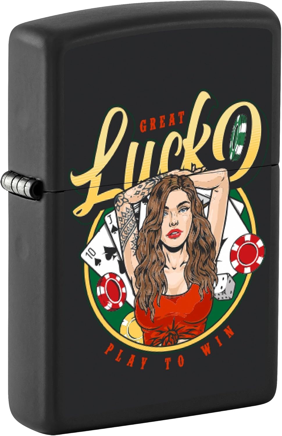Zippo Lighter: Great Luck, Pin-up Girl - Black Matte 81676