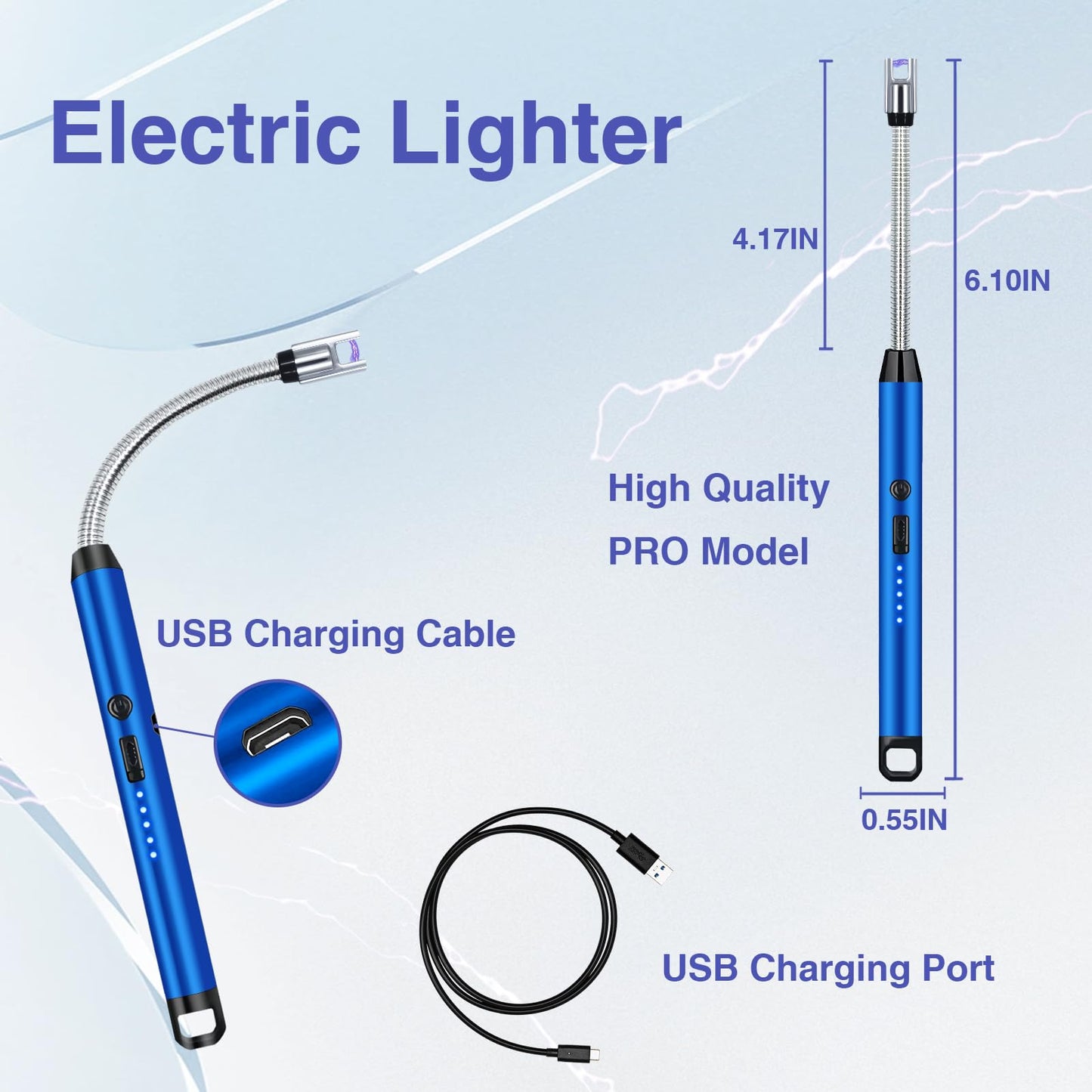 2 PCS Candle Lighter, Electric Lighter Arc Windproof Flameless with 360° Flexible Neck & LED Power Display, Lighters for Candle for BBQ, Grill, Camping, Fireplace, Stove