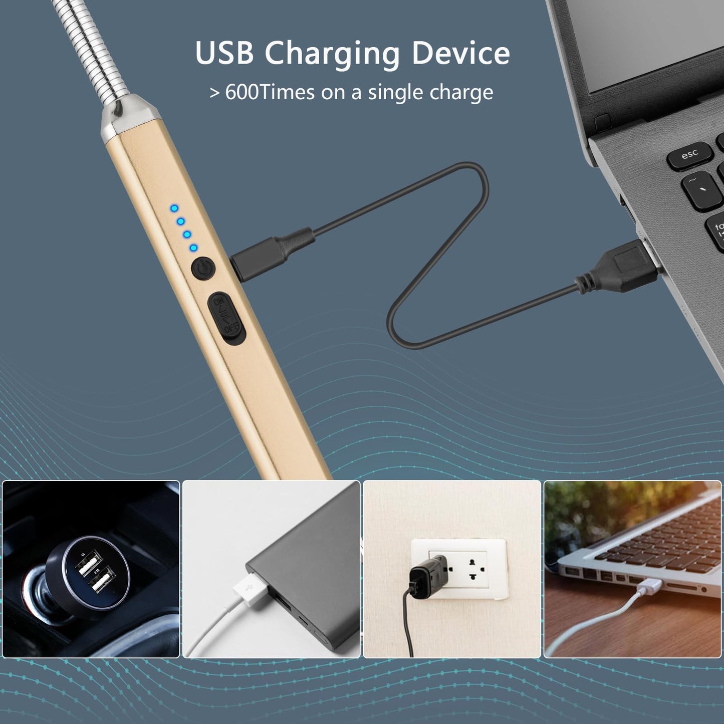 Electric Candle Lighter Birthday Father‘s Day Gifts for Mom from Daughter Son, USB Arc Rechargeable Windproof Long Lighter for Candle, Gift for Mom Women Men Wife Sister