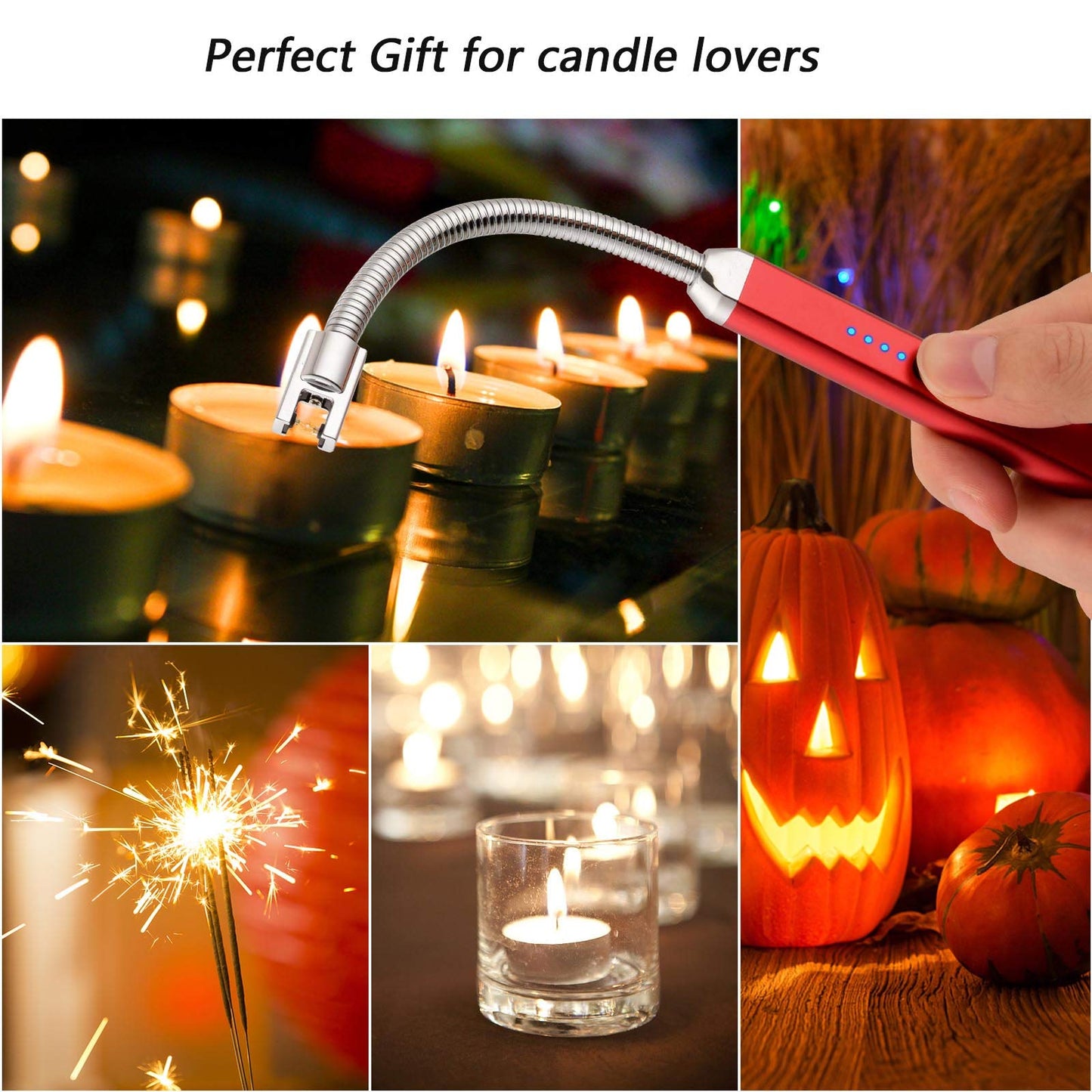 Electric Candle Lighter Birthday Father‘s Day Gifts for Mom from Daughter Son, USB Arc Rechargeable Windproof Long Lighter for Candle, Gift for Mom Women Men Wife Sister
