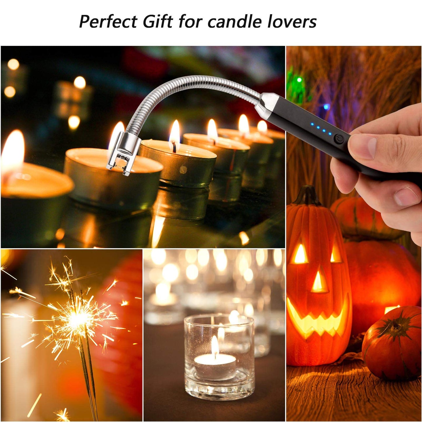 Electric Candle Lighter Birthday Father‘s Day Gifts for Mom from Daughter Son, USB Arc Rechargeable Windproof Long Lighter for Candle, Gift for Mom Women Men Wife Sister