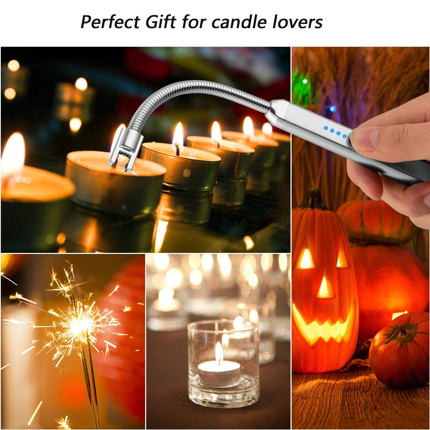 Electric Candle Lighter Birthday Father‘s Day Gifts for Mom from Daughter Son, USB Arc Rechargeable Windproof Long Lighter for Candle, Gift for Mom Women Men Wife Sister