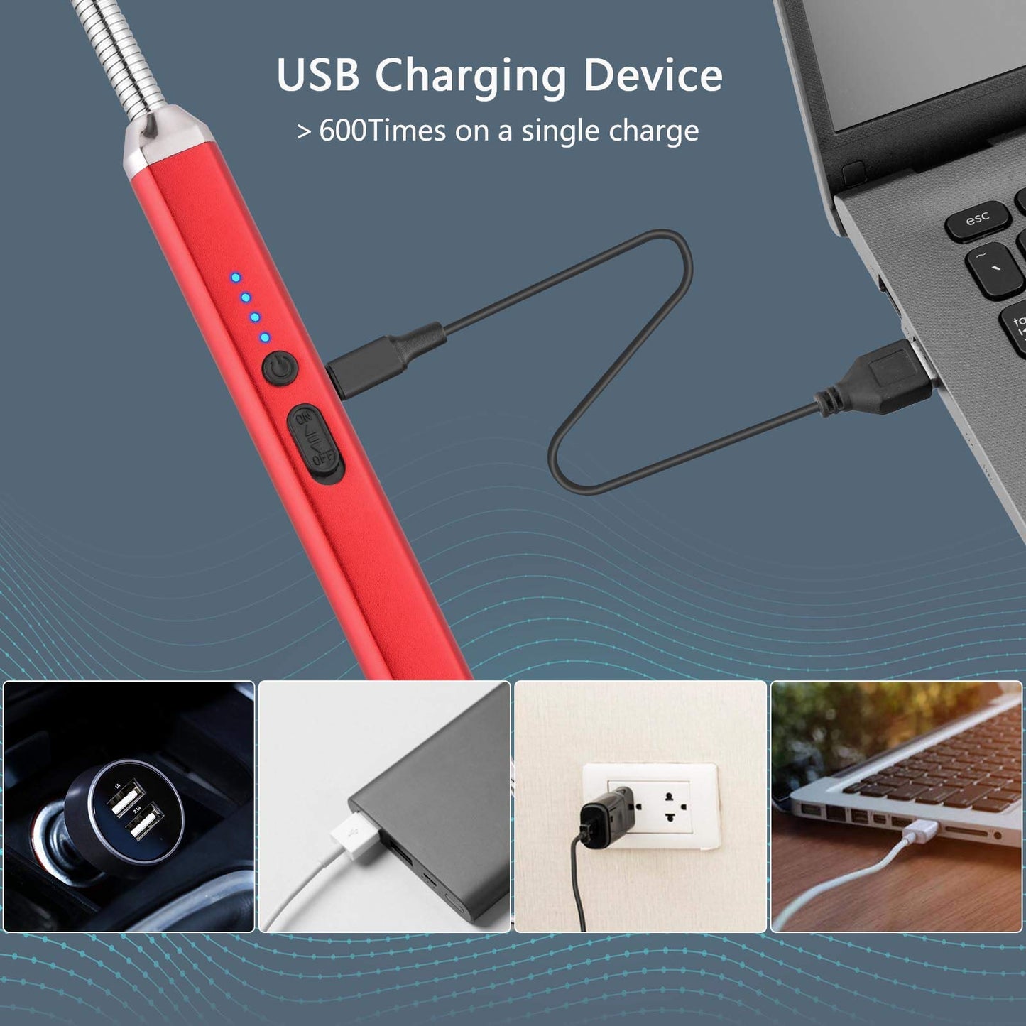Electric Candle Lighter Birthday Father‘s Day Gifts for Mom from Daughter Son, USB Arc Rechargeable Windproof Long Lighter for Candle, Gift for Mom Women Men Wife Sister