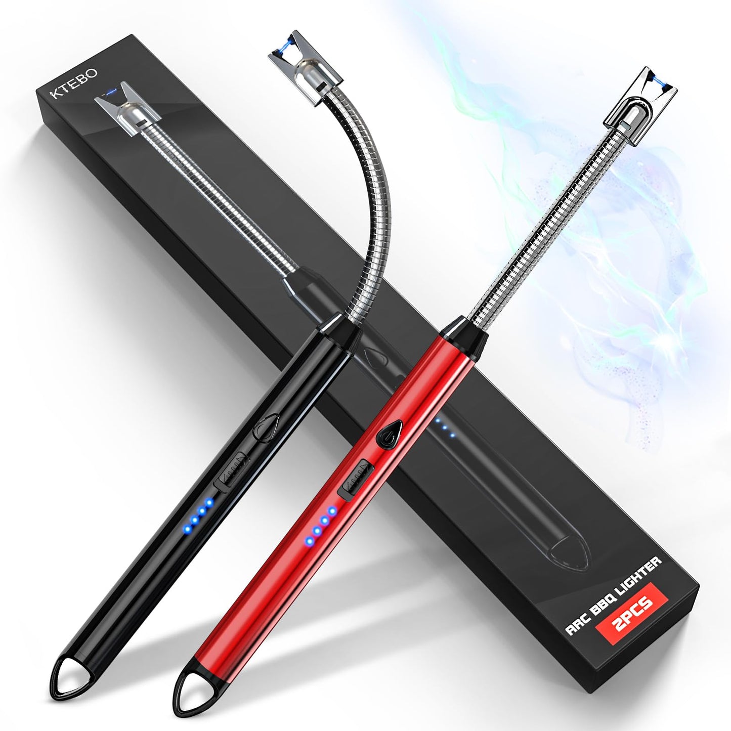 KTEBO® 2 Pack Plasma Arc Electric Lighters Rechargeable - USB Long Reach for Scented Candles, BBQ Grill &Camping - Windproof Design Lighters