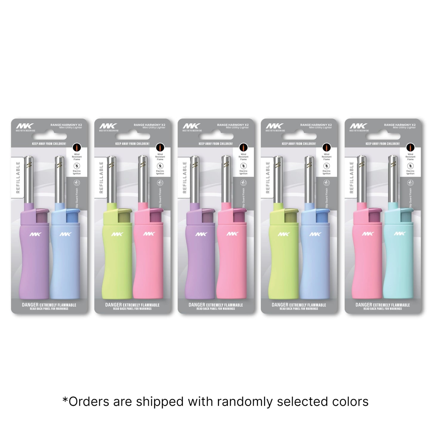 MK Candle Lighter, Butane Refillable Wind-Resistant Flame, 5-Pack for BBQ, Camping, Outdoor Use (Pastel-5pc)