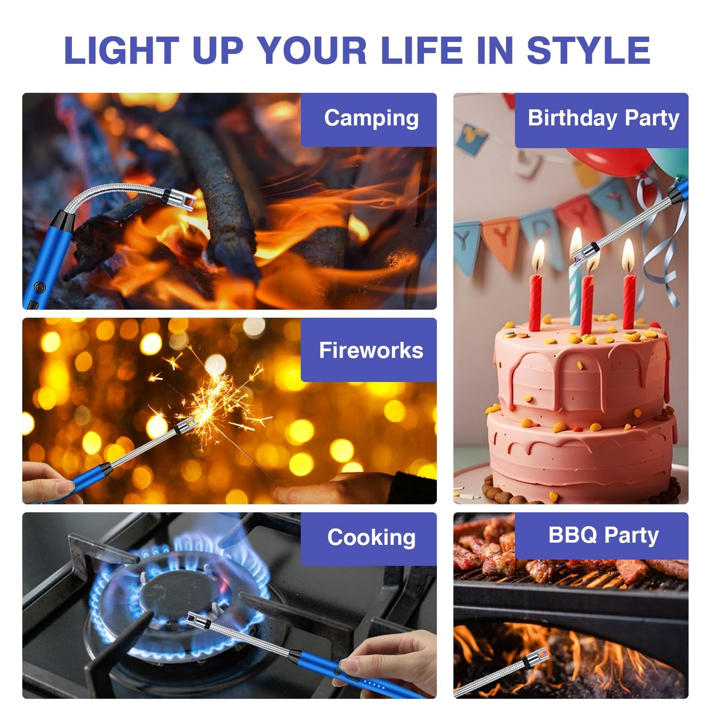 2 PCS Candle Lighter, Electric Lighter Arc Windproof Flameless with 360° Flexible Neck & LED Power Display, Lighters for Candle for BBQ, Grill, Camping, Fireplace, Stove