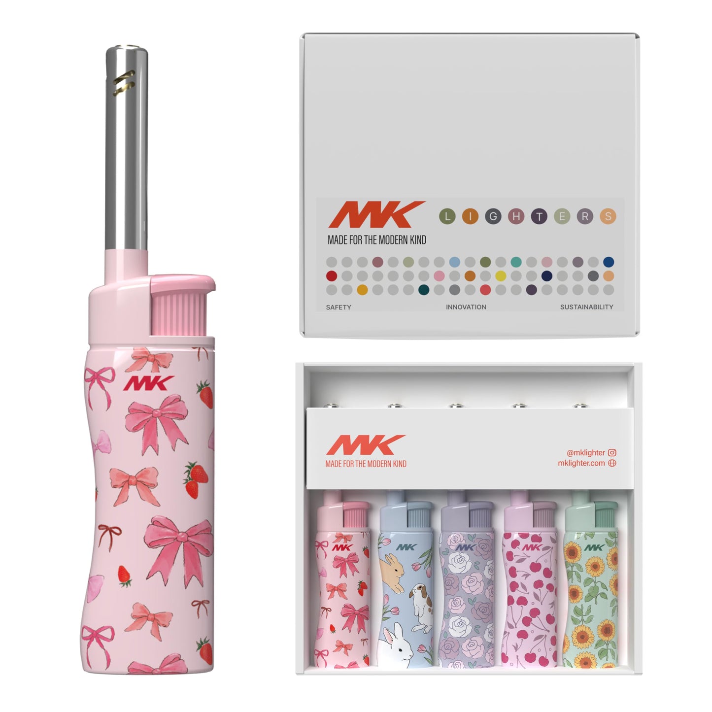 MK Candle Lighter, Butane Refillable Wind-Resistant Flame, 5-Pack for BBQ, Camping, Outdoor Use (Pastel-5pc)