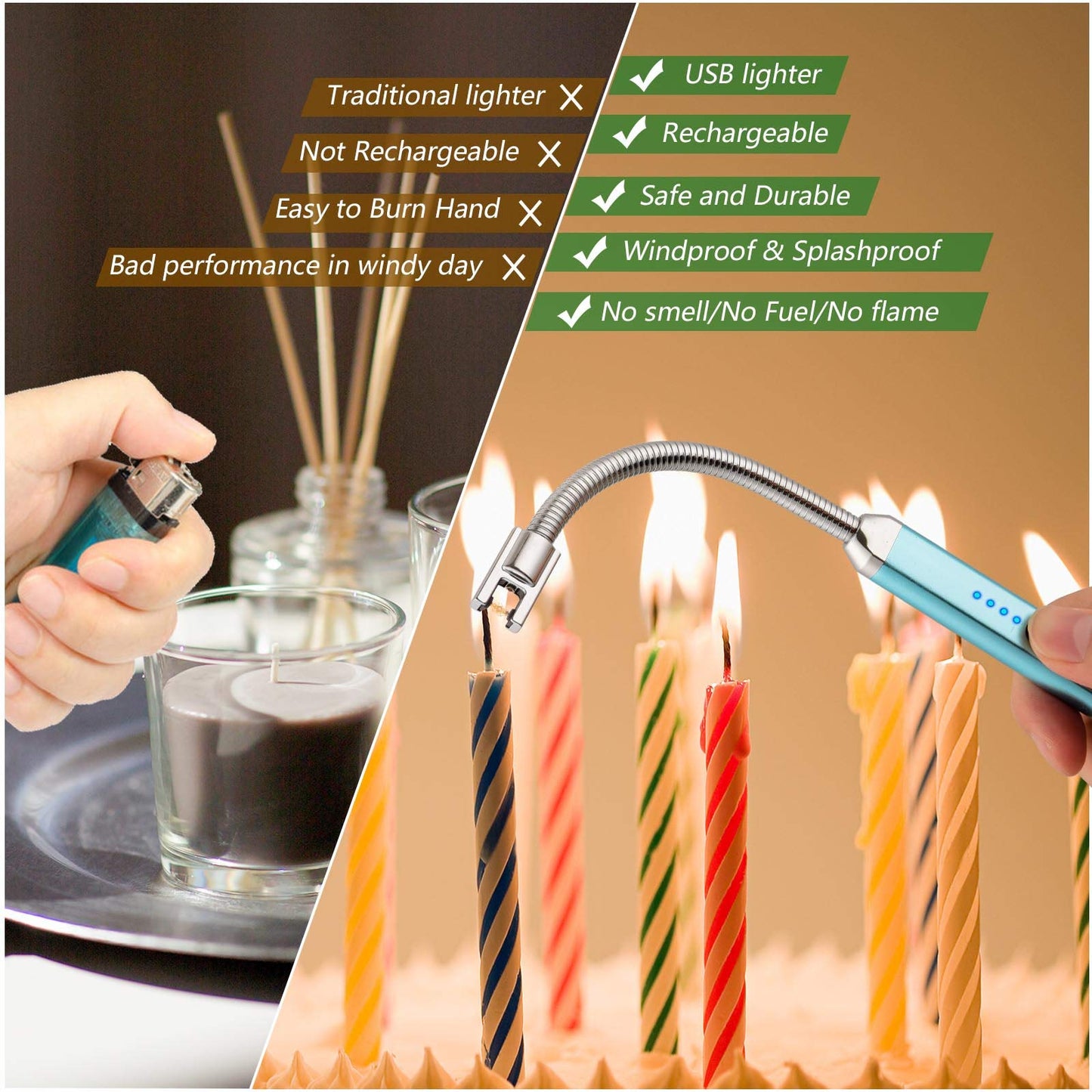 Electric Candle Lighter Birthday Father‘s Day Gifts for Mom from Daughter Son, USB Arc Rechargeable Windproof Long Lighter for Candle, Gift for Mom Women Men Wife Sister
