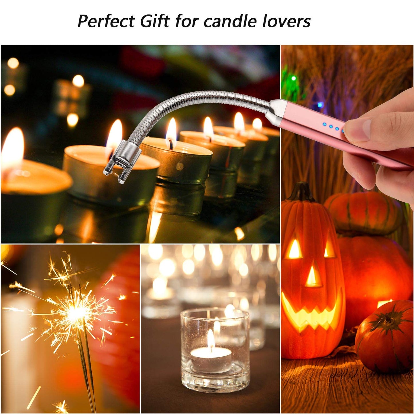 Electric Candle Lighter Birthday Father‘s Day Gifts for Mom from Daughter Son, USB Arc Rechargeable Windproof Long Lighter for Candle, Gift for Mom Women Men Wife Sister