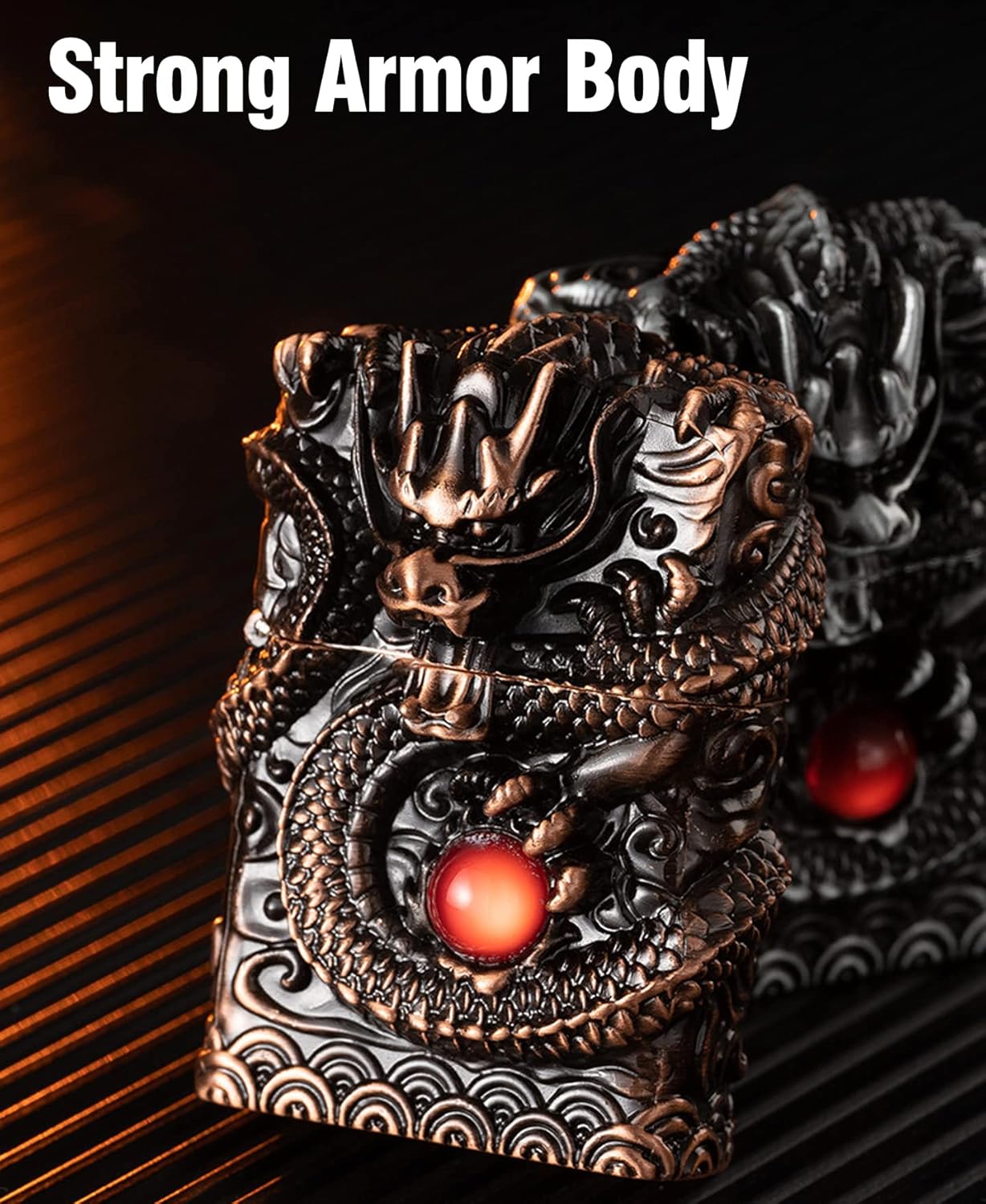 Cool Lighters, Windproof Carving Dragon Antique Lighter, Reusable Kerosene Grinding Wheel Lighter for Collection, Decorative, Gift, Present (Without Fuel) (Bronze)