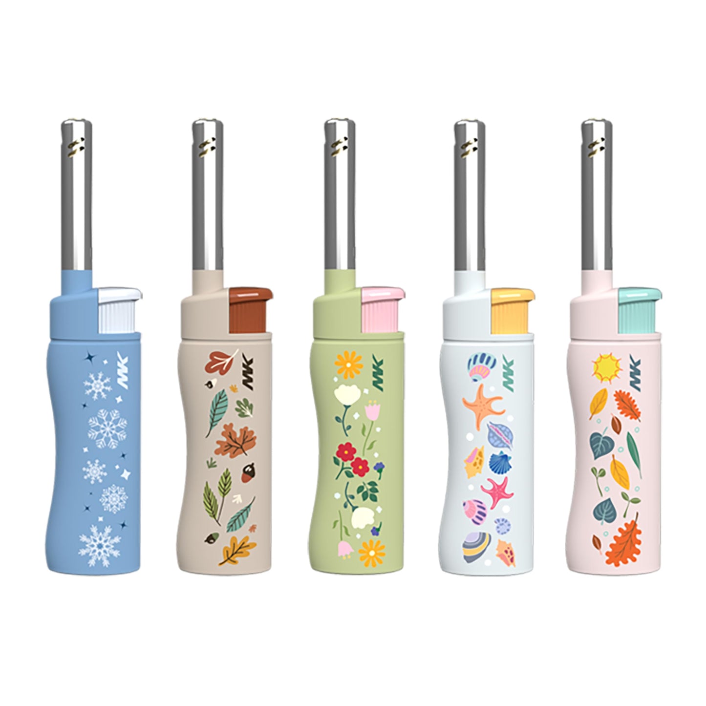 MK Candle Lighter, Butane Refillable Wind-Resistant Flame, 5-Pack for BBQ, Camping, Outdoor Use (Pastel-5pc)