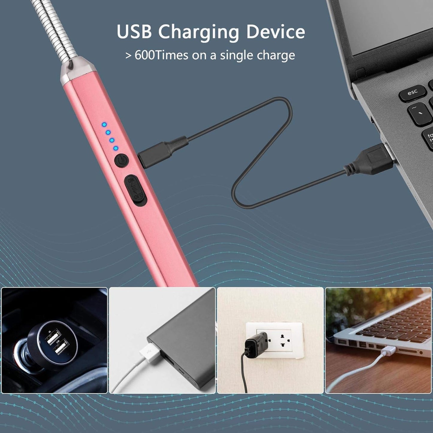 Electric Candle Lighter Birthday Father‘s Day Gifts for Mom from Daughter Son, USB Arc Rechargeable Windproof Long Lighter for Candle, Gift for Mom Women Men Wife Sister