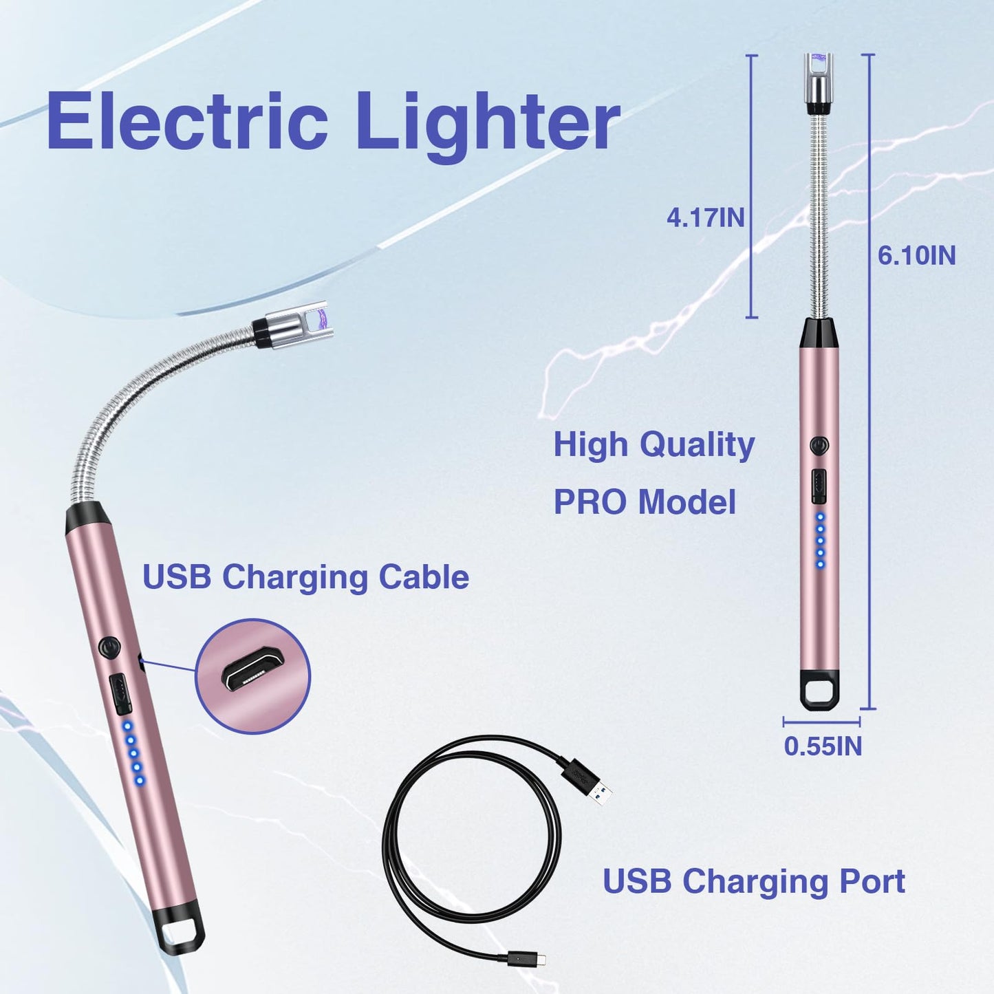 2 PCS Candle Lighter, Electric Lighter Arc Windproof Flameless with 360° Flexible Neck & LED Power Display, Lighters for Candle for BBQ, Grill, Camping, Fireplace, Stove