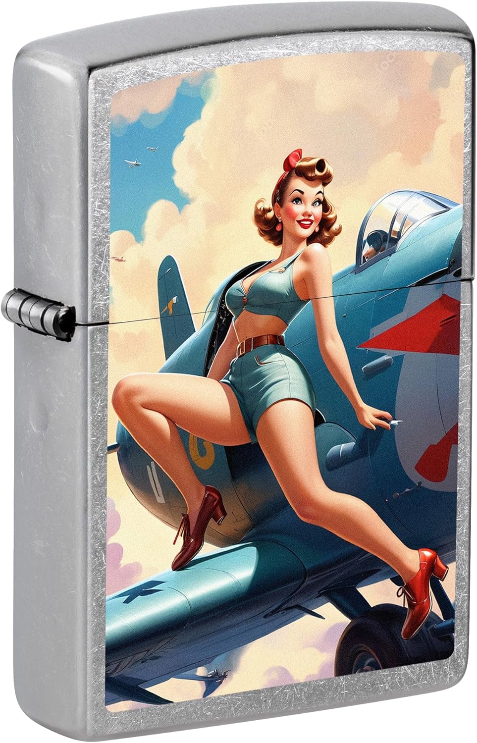 Zippo Lighter: Vintage Pin-up Girl on Airplane - Street Chrome 81677