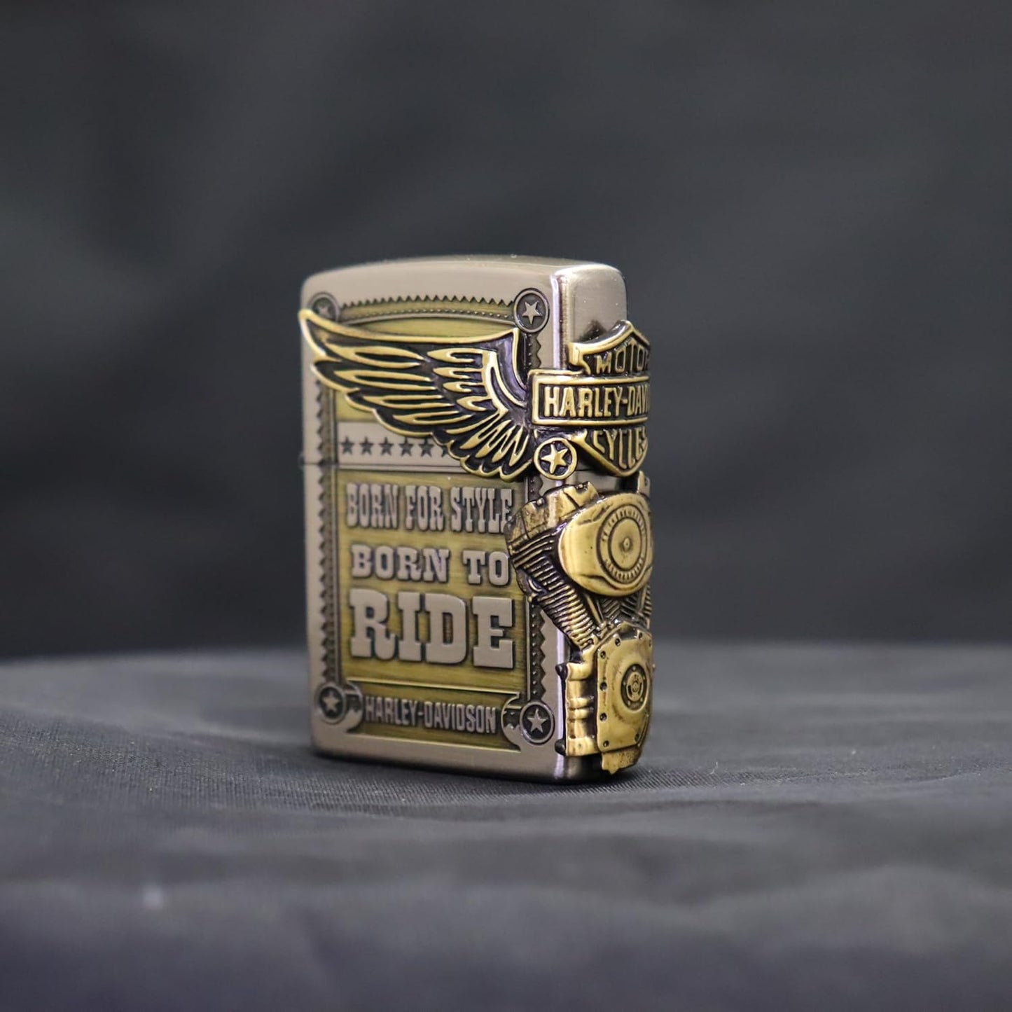 Zippo HDP-27 Harley Davidson Japanese Limited 3 Sided Continuous Processing, Old Finish Nickel x Brass Golden