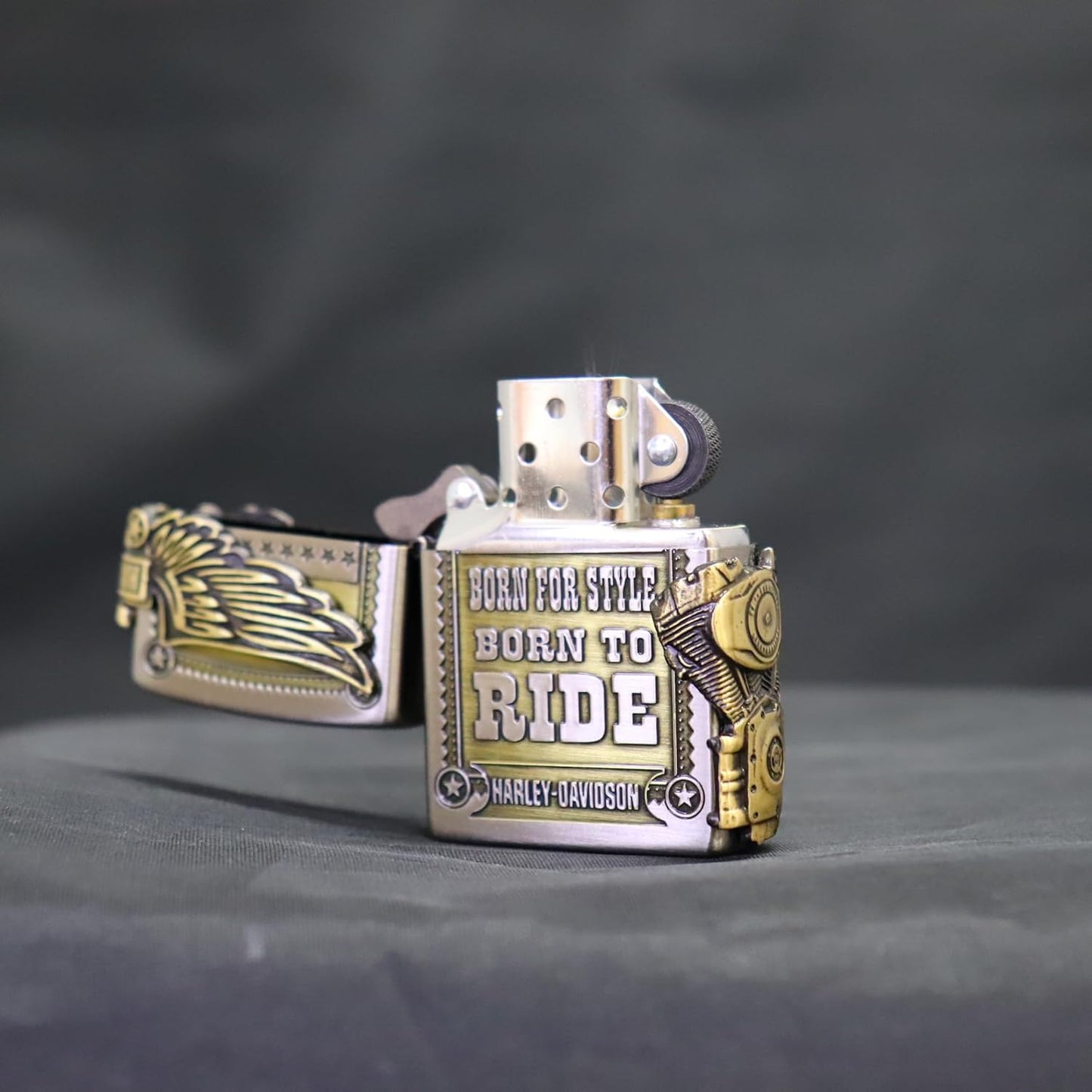 Zippo HDP-27 Harley Davidson Japanese Limited 3 Sided Continuous Processing, Old Finish Nickel x Brass Golden