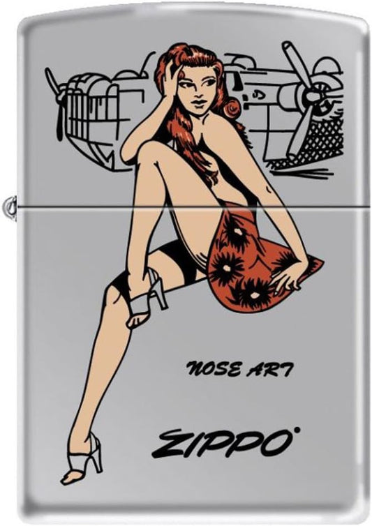 Zippo "Nose Art Pinup Girl" Lighter, 6883, High Polish Chrome