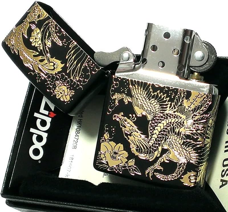 Zippo Lighter, Two Sided Phoenix Black Gold Jug, Double Sided Continuous Processing