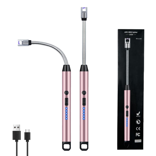 2 PCS Candle Lighter, Electric Lighter Arc Windproof Flameless with 360° Flexible Neck & LED Power Display, Lighters for Candle for BBQ, Grill, Camping, Fireplace, Stove