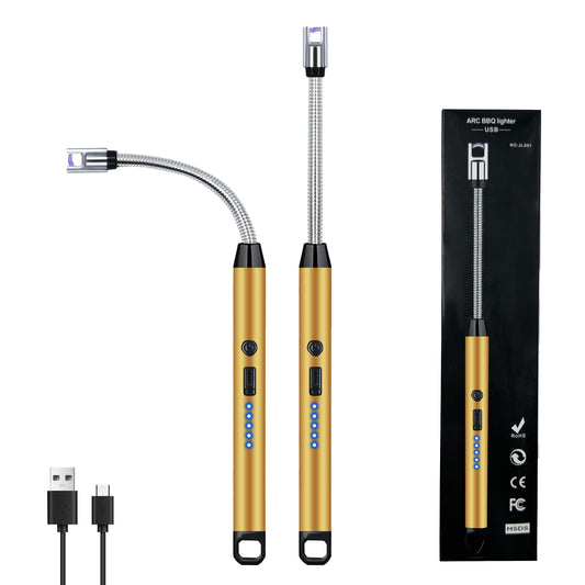 2 PCS Candle Lighter, Electric Lighter Arc Windproof Flameless with 360° Flexible Neck & LED Power Display, Lighters for Candle for BBQ, Grill, Camping, Fireplace, Stove