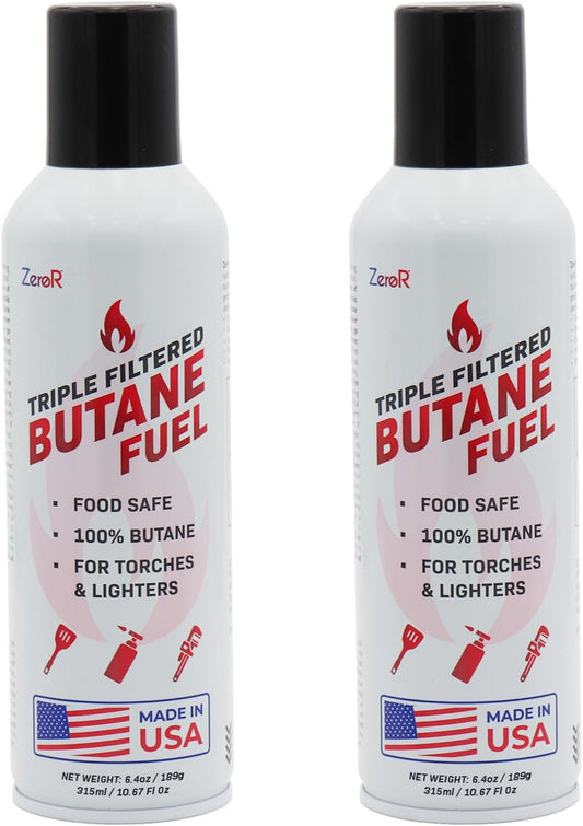 ZeroR® 100% Butane Fuel Refill | 10.67 fl oz 315ml | Made in USA | Butane Refill for Torch Lighter, Kitchen Torch, Refillable Lighters, 2 Cans