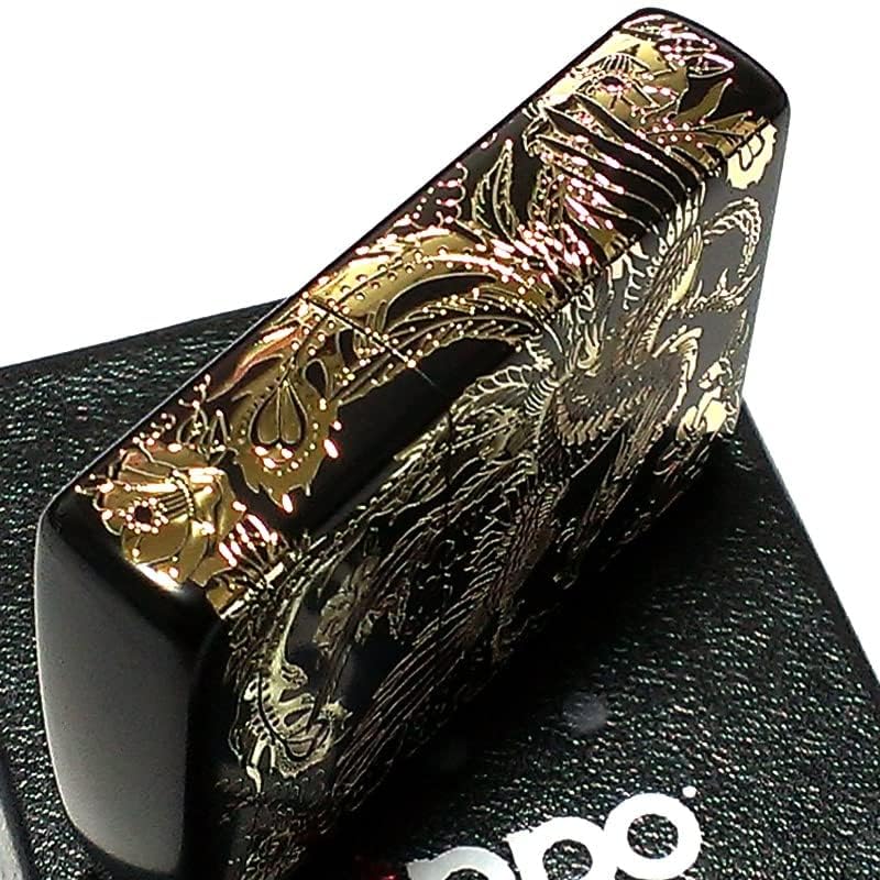 Zippo Lighter, Two Sided Phoenix Black Gold Jug, Double Sided Continuous Processing